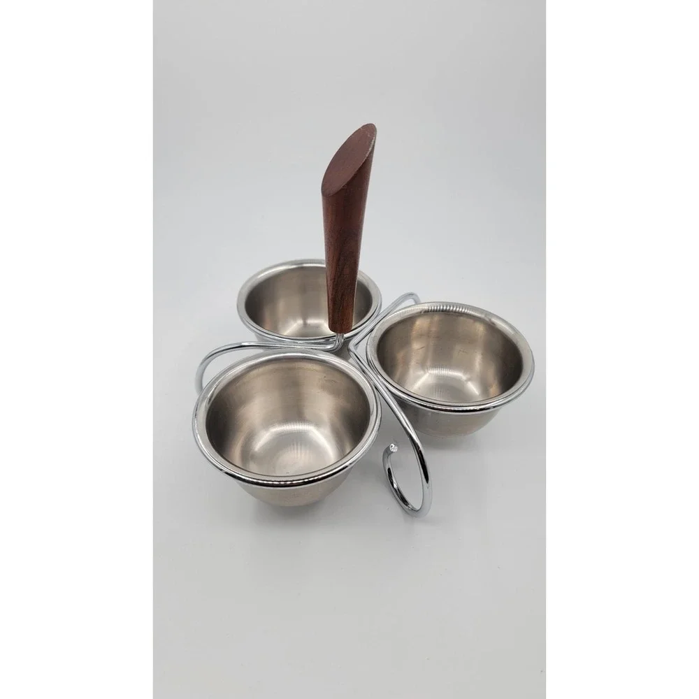 Vintage Stainless‎ Steel Condiment Bowls Caddy Restaurant Ware Jam MCM